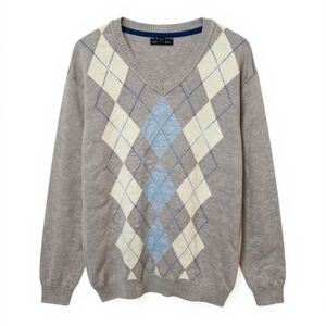Club Room V-Neck Sweater - Tan and Cream Argyle